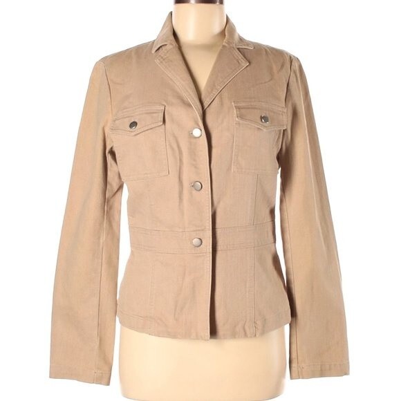 KENNETH COLE NEW YORK Size 8 Tan Khaki Jacket Neutral Cinched Waist Layering - Picture 1 of 9